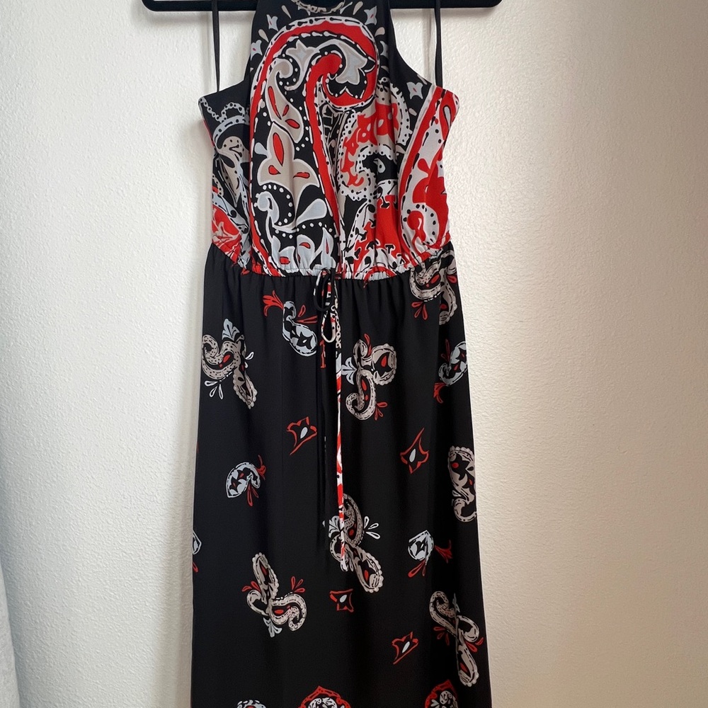 LOFT Navy Red Grey Paisley Dress